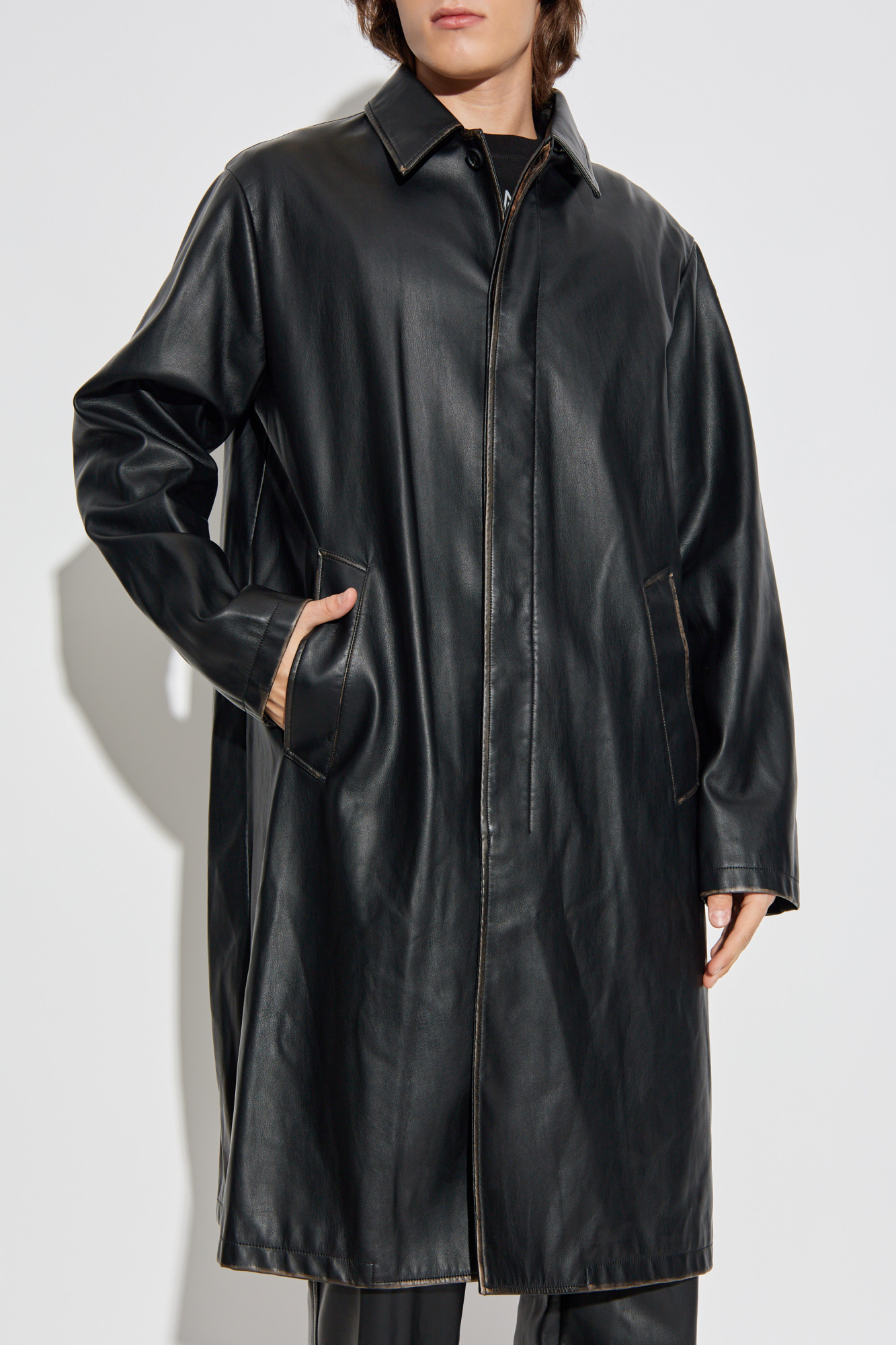 DIESEL archive long leather coat y2k ファー Vintage Y2K Black